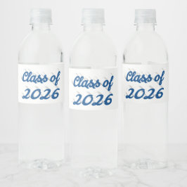 Avgångsklass 2026 blå examensskript  vattenflaskor etikett