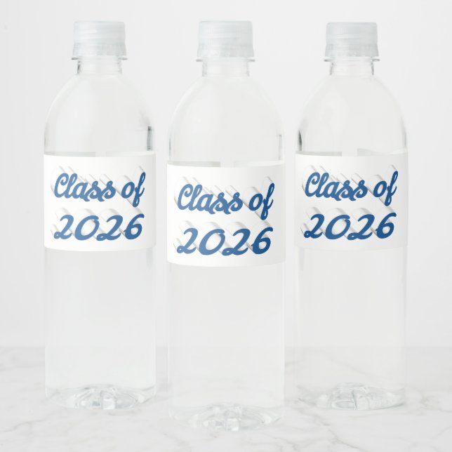 Avgångsklass 2026 blå examensskript  vattenflaskor etikett (Flaskor)