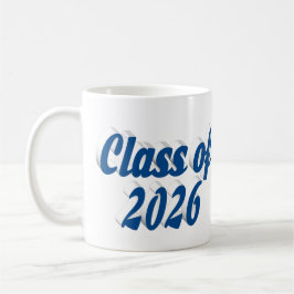 Avgångsklass 2026 blå text examen kaffemugg