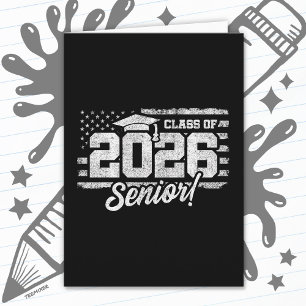 Avgångsklass 2026 Examen Amerikansk Flagga Senior Kort