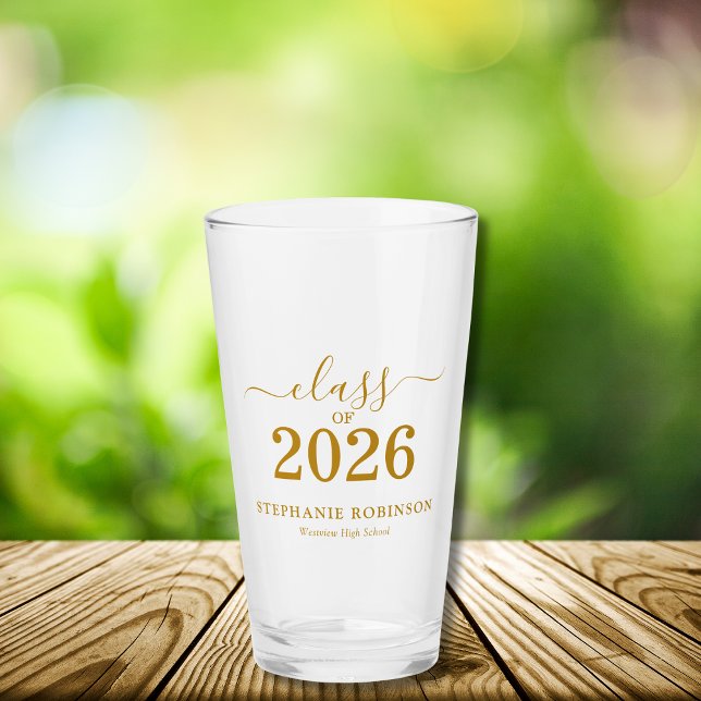 Avgångsklass 2026 Guld Skript Typografi Examen  Glaskopp (Skapare uppladdad)