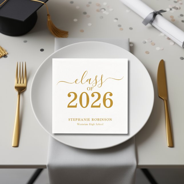 Avgångsklass 2026 Guld Skript Typografi Examen  Pappersservett (Skapare uppladdad)