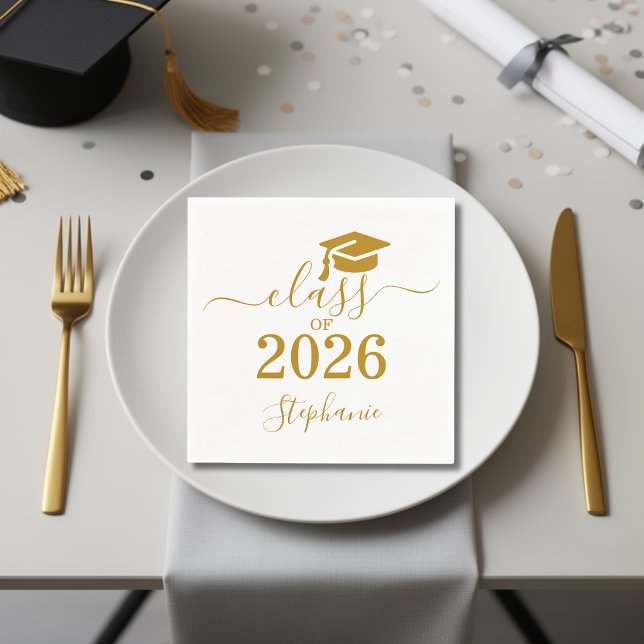 Avgångsklass 2026 Guld Skript Typografi Examen  Pappersservett (Skapare uppladdad)