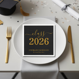 Avgångsklass 2026 Guld Svart Examen Pappersservett
