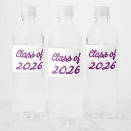 Avgångsklass 2026 lila skrift examen  vattenflaskor etikett