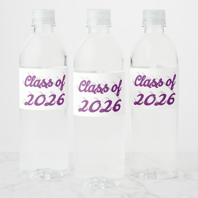 Avgångsklass 2026 lila skrift examen  vattenflaskor etikett (Flaskor)