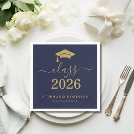 Avgångsklass 2026 Marinblå Guld Examenfest Pappersservett