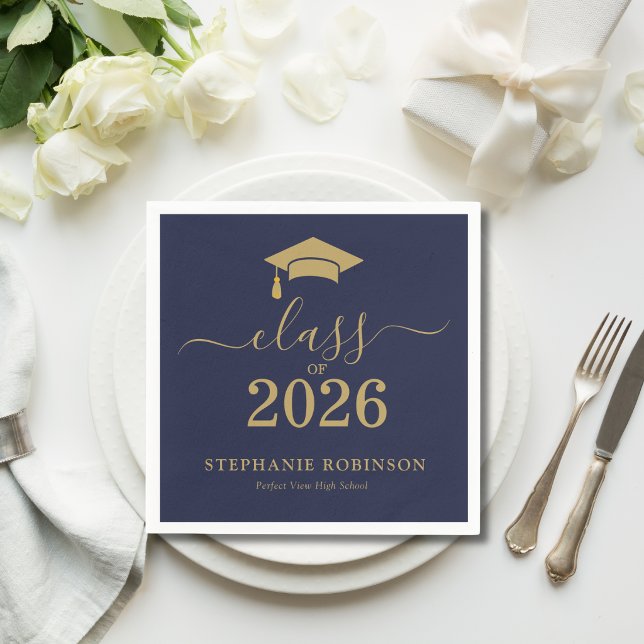 Avgångsklass 2026 Marinblå Guld Examenfest Pappersservett (Skapare uppladdad)