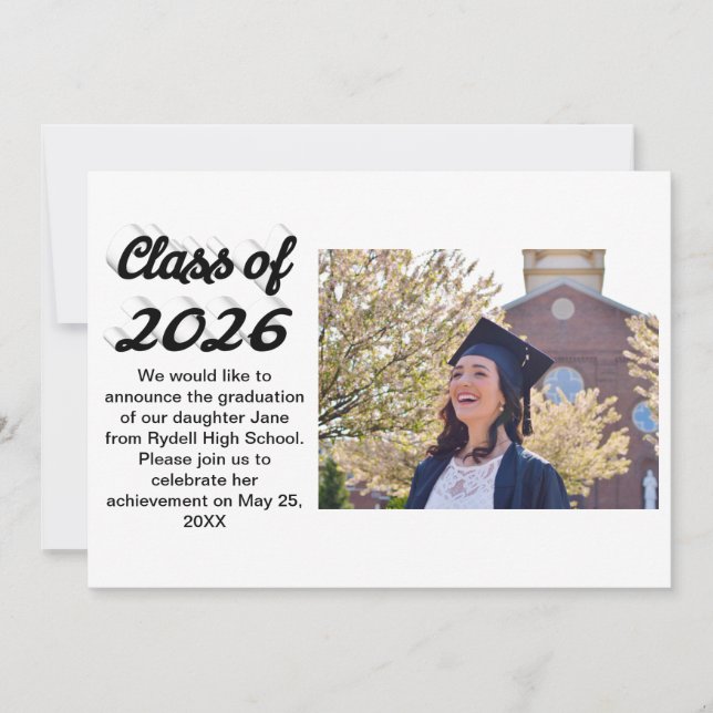 Avgångsklass 2026 svart script examensfoto  inbjudningar (Framsida)