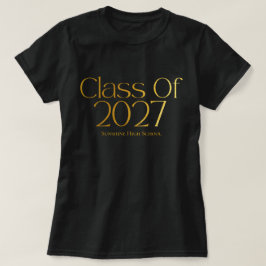Avgångsklass 2027 Svart och Guld Typografi T Shirt