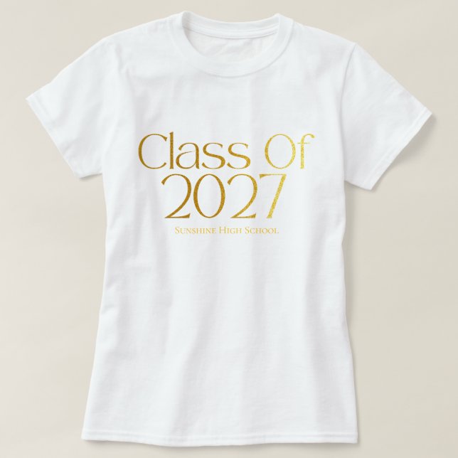 Avgångsklass 2027 Svart och Guld Typografi T Shirt (Design framsida)