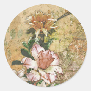 Avgränsning av Blommigt för Grunge Vintage Runt Klistermärke