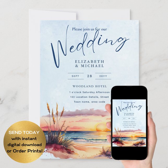 Avgränsning av stranden mot kusten Sunset Tropical Inbjudningar (Skapare uppladdad)