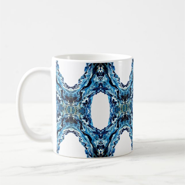 Avgrund Blå Abstrakt Akryl Färg Häll Fluid Konst Kaffemugg (Vänster)