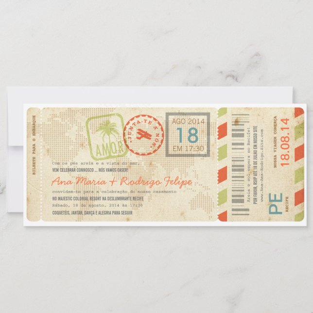 Avião embarque convite de casamento bilhet inbjudningar (Framsida)