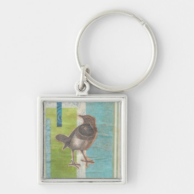 Aviär skrapbok I Fyrkantig Silverfärgad Nyckelring (Framsidan)