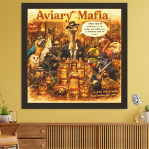 Aviary Mafia Cartoon – Fjäderförsed maffiafamilj h Canvastryck
