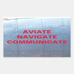 AVIATE, NAVIGATE, KOMMICATE Aviation Sticker Rektangulärt Klistermärke