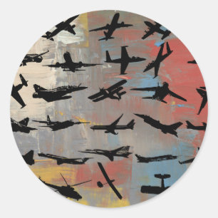 Aviation Art, Black airplane silhouettes Runt Klistermärke