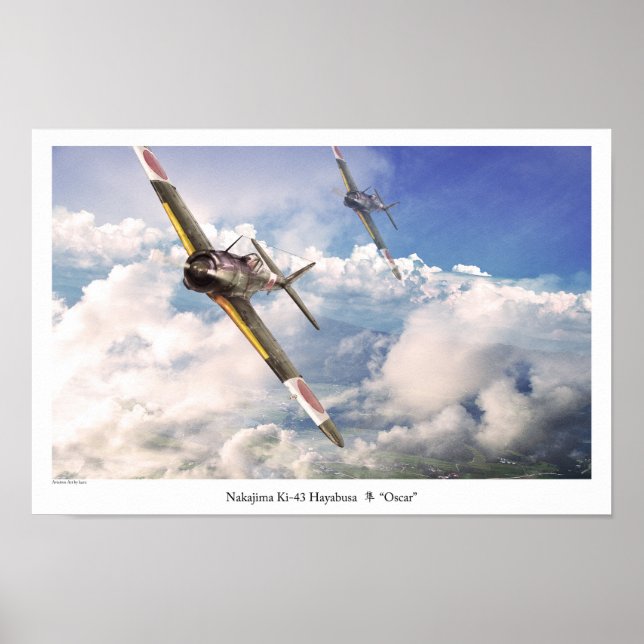 Aviation Art Poster "‪ Ki-43 Hayabusa"Oscar" (Framsidan)