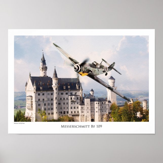 Aviation Art T-shirt ’Messerschmitt Bf 109’ Poster (Framsidan)