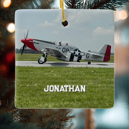 Aviation Pilot P-51 Mustang Airplane Photo Custom Julgransprydnad Keramik