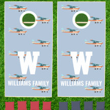 Aviation Retro Blå Pilot Familj Monogram Flygplan