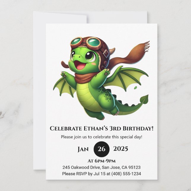 Aviator Baby Dragon Birthday Inbjudningar (Framsida)