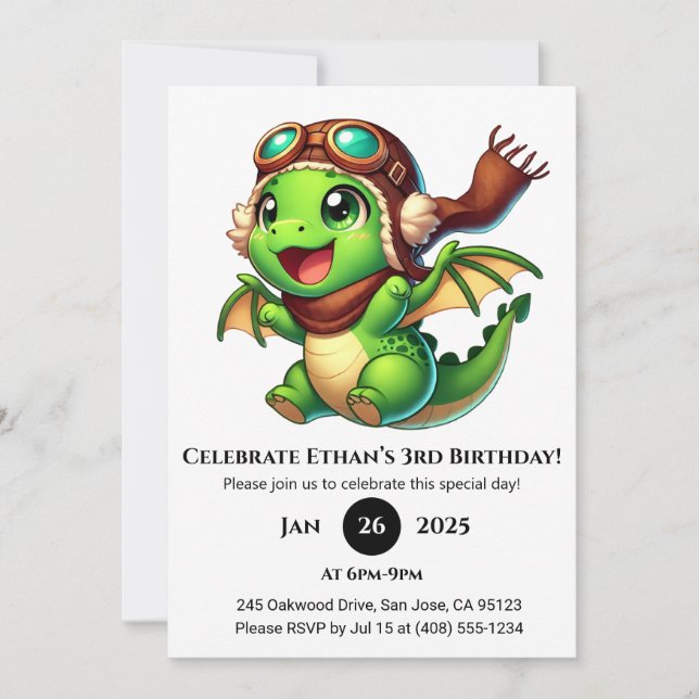 Aviator Baby Dragon Födelsedag Inbjudningar (Framsida)