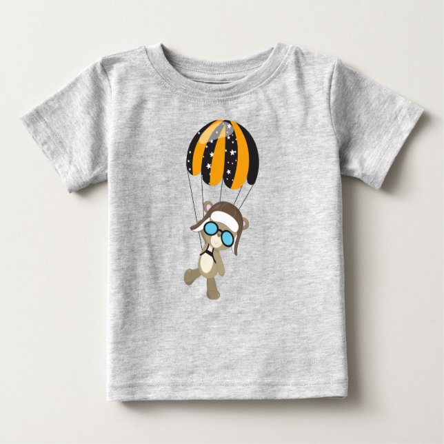 Aviator Bear, Pilot Bear, Cute Bear, Fallskärm T Shirt (Framsida)