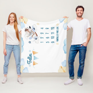 Aviator Bear Watercolor Themed Blanket Fleecefilt