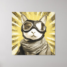 Aviator Cat Goggles Sunburst Portrait Canvastryck