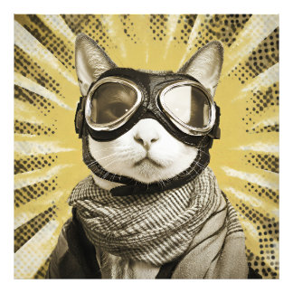 Aviator Cat Goggles Sunburst Portrait Fototryck