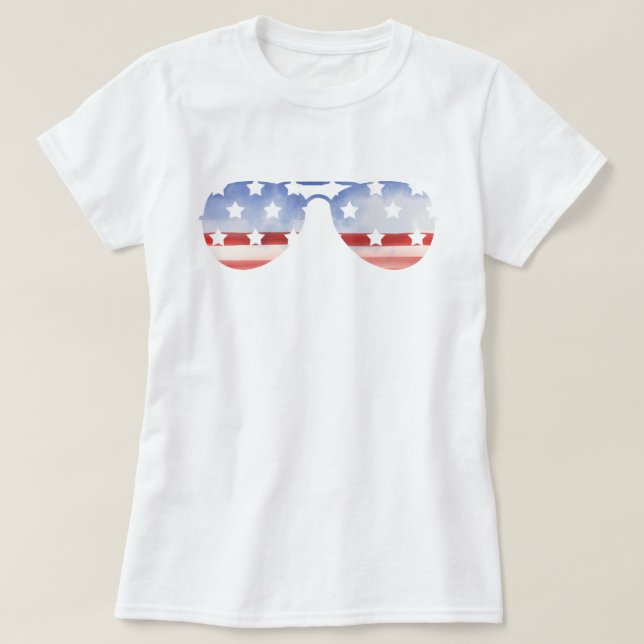 Aviator Glasses Flagga Patriotic 4:e juli T Shirt (Design framsida)