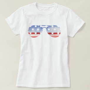 Aviator Glasses Flagga Patriotic 4 juli T Shirt