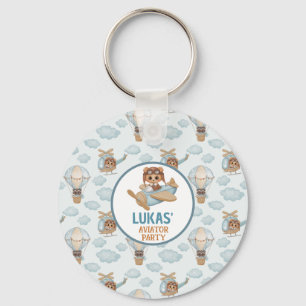 Aviator Party Baby Bear Pastel Blue Birthday Nyckelring