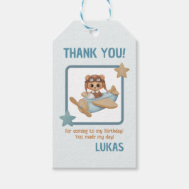 Aviator Party Pilot Bear Blue Birthday Tack Presentetikett