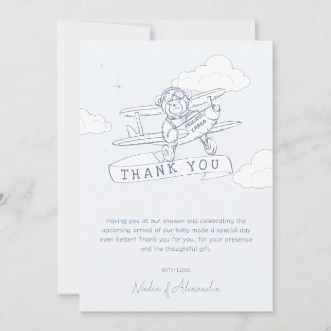 Aviator Pilot Flygplan Värdefullt Gods Baby Shower Tack Kort (Framsida)