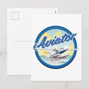 Aviator sea flygplan blå logotyp helg vykort