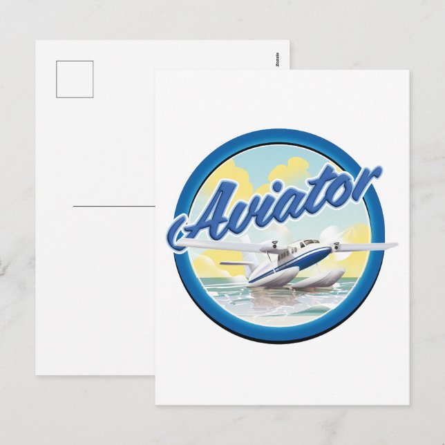 Aviator sea flygplan blå logotyp helg vykort (Fram/baksida)