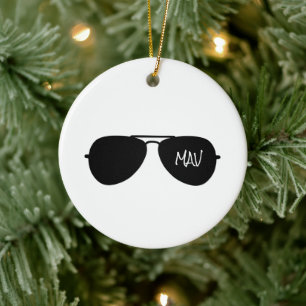 Aviator Sunglasses Pilot INITIALER MAV-flygplan Julgransprydnad Keramik