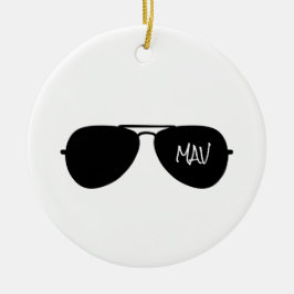 Aviator Sunglasses Pilot INITIALER MAV-flygplan Julgransprydnad Keramik