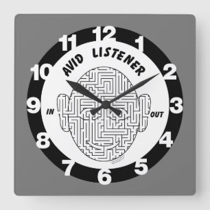 Avid Listener Fyrkantig Klocka