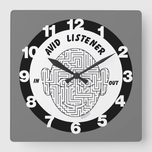 Avid Listener Fyrkantig Klocka (Framsida)
