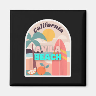 Avila Beach Retro Pastellfärger Palmträd Sol Och Magnet