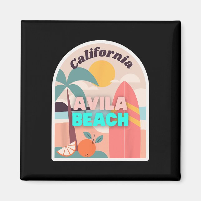 Avila Beach Retro Pastellfärger Palmträd Sol Och Magnet (Framsidan)