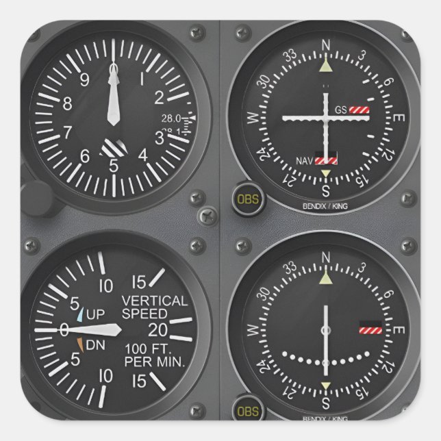 Avioniketikett för flyginstrument fyrkantigt klistermärke (Framsida)
