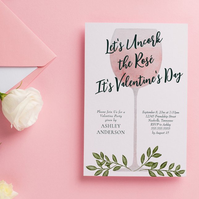 Avkorkad Rosévin Valentine Party Inbjudningar (Skapare uppladdad)