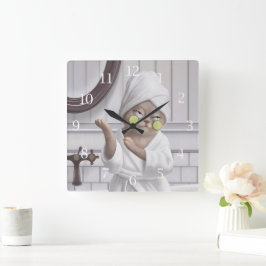 Avladdningsläge - Miss Meow i Bathrobe Fyrkantig Klocka