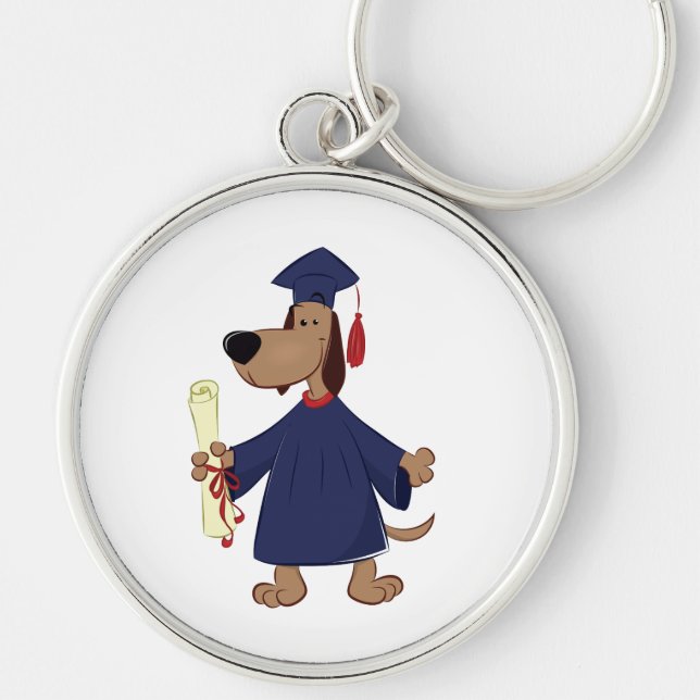 Avlägga examen hundclipart rund silverfärgad nyckelring (Framsidan)